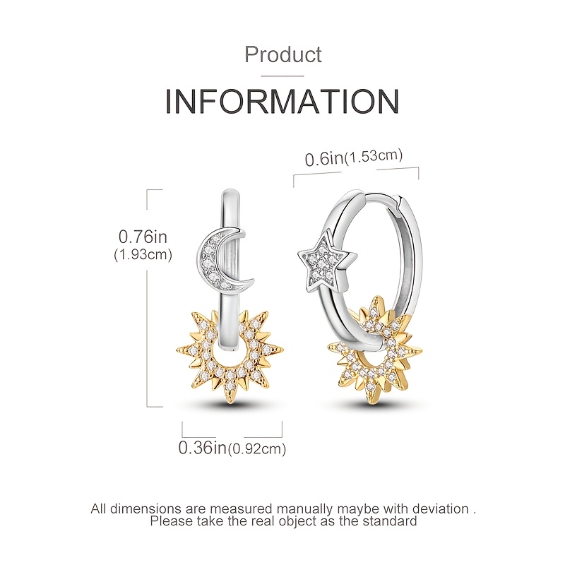 Women's 925 Silver Star Sun Asymmetrical Earrings, Unique Design